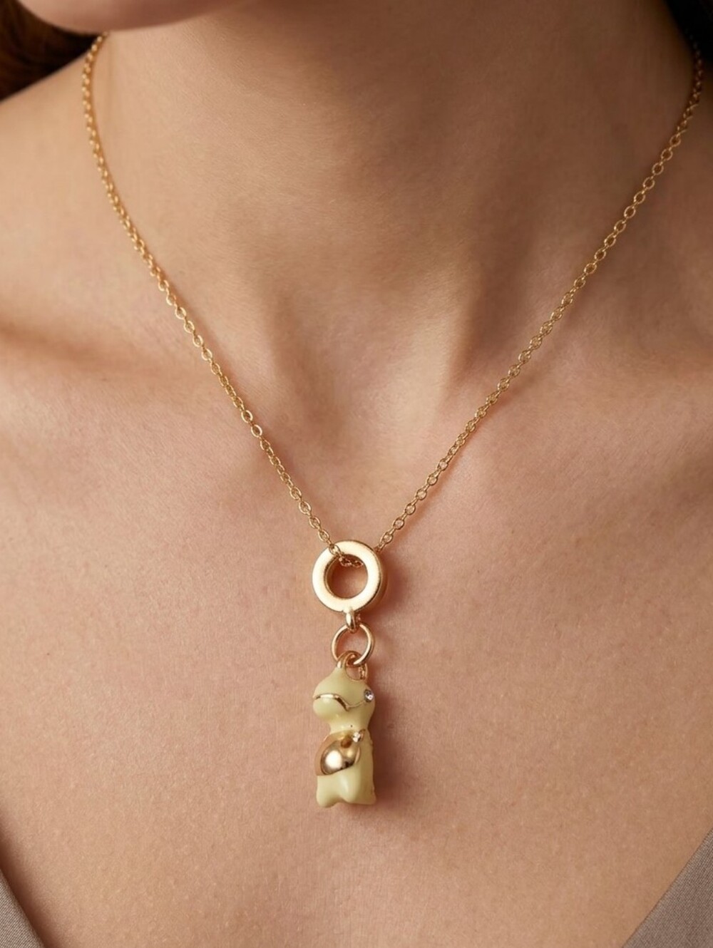 Gold Enamel T-Rex Dinosaur Pendant Necklace